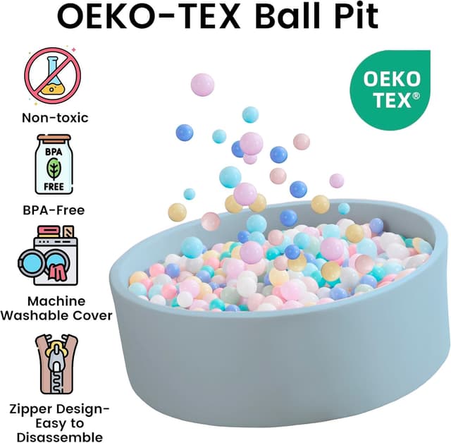 Detalle de Zedachica Memory Foam Ball Pit for Toddlers (1–3 years), Round Play Ball Pool, Baby Blue (NO Balls)