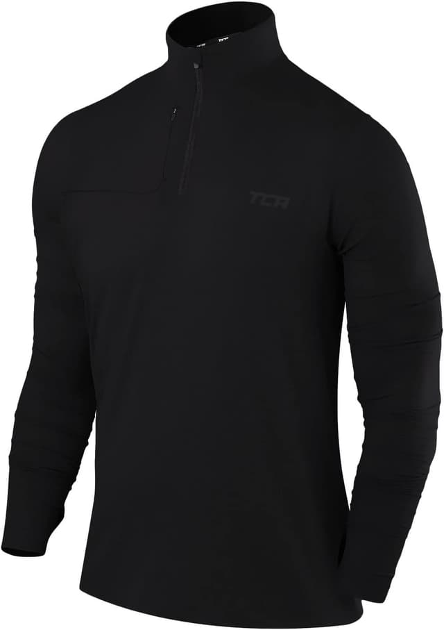 Detalle de Haut de running homme hiver TCA Quickdry Fusion Pro à manches longues, avec fermeture mi-poitrine