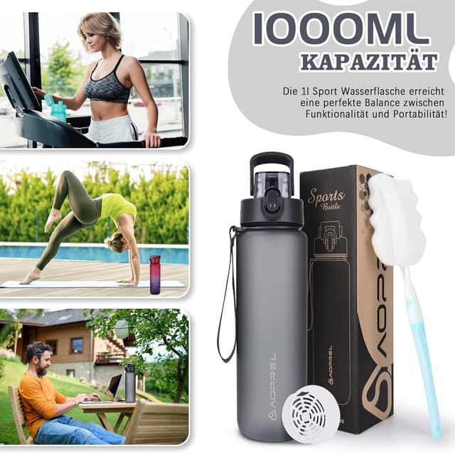 Thumbnail 6 de AOPREL Trinkflasche 1 l aus Tritan, BPA-frei – Sportflasche mit Filter und Bürste