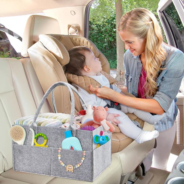 Detalle de Yueshop Grey Felt Baby Diaper Caddy Nursery Storage & Wipes Bag (Grey)