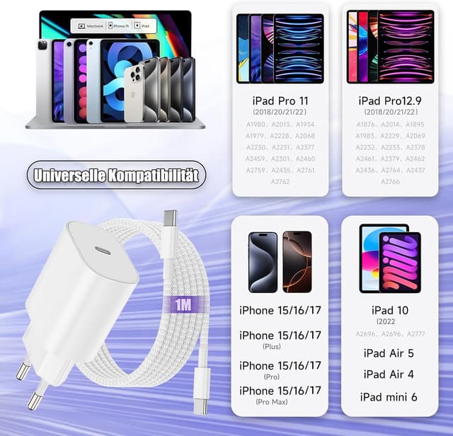 Detalle 2 de iPad Ladegerät mit Kabel Original 25W USB-C Netzteil