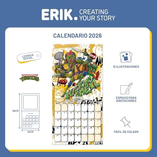Detalle de Grupo Erik Calendario 2026 Tortugas Ninja 30x30 cm 🗓