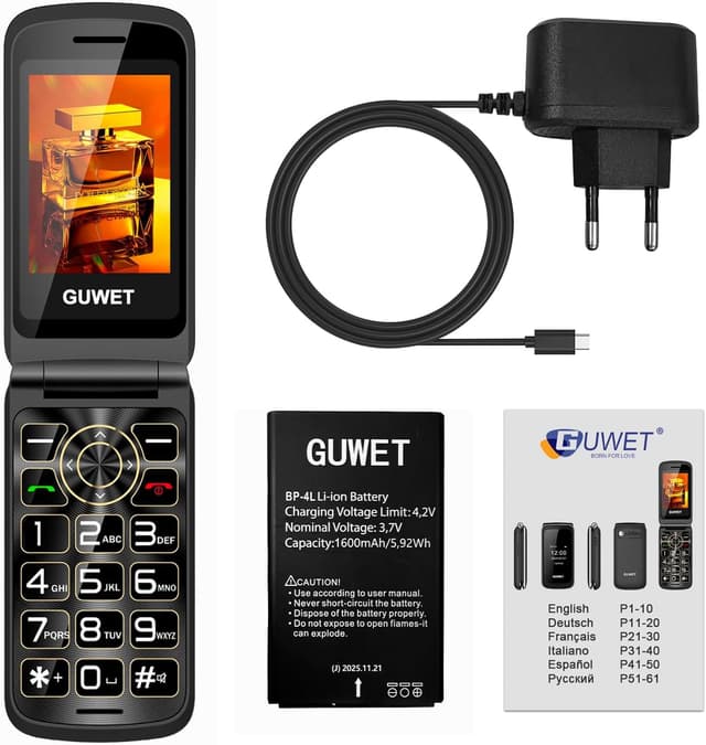 Thumbnail 6 de Guwet 2G Seniorenhandy Klapphandy ohne Vertrag mit SOS-Notruffunktion und Dual SIM – große Tasten, Dual Display