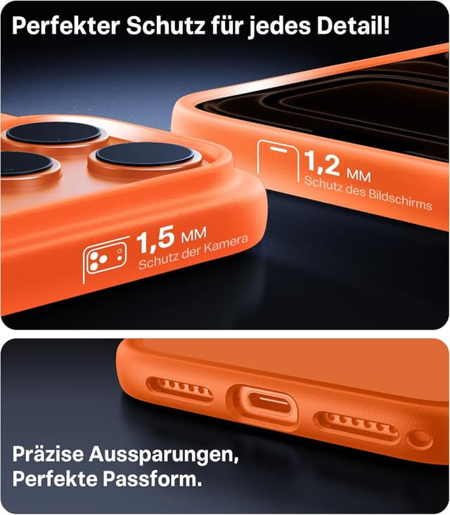 Detalle de TORRAS Guardian für iPhone 17 Pro Hülle mit Kameraknopf – stoßfest, kratzfest, orange