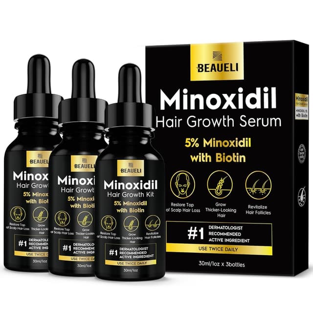 Detalle de Beaueli 5% Minoxidil for Men and Women (Unscented Drops, 3 Fl Oz, 3 Bottles) for Hair & Beard Growth