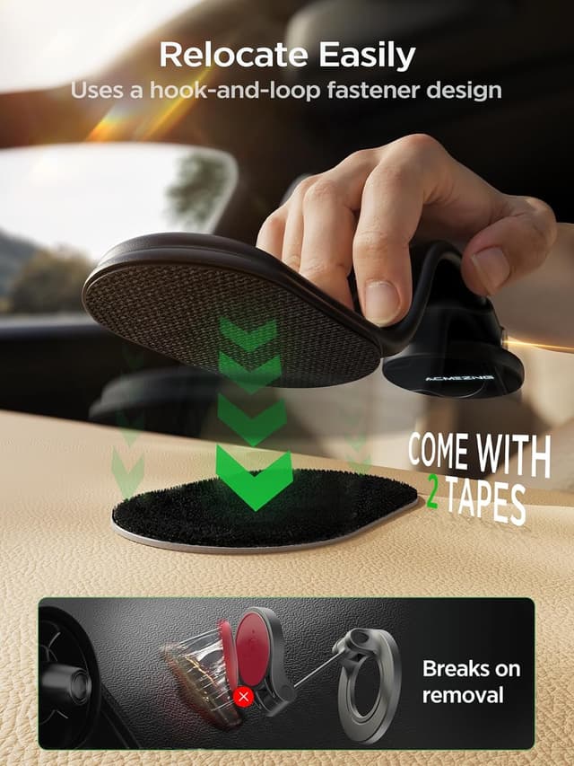 Detalle 2 de ACMEZING 15W MagSafe Car Mount Charger (Magnetic Wireless Fast Charging) — 360° Adjustable Aluminum Arm, Black