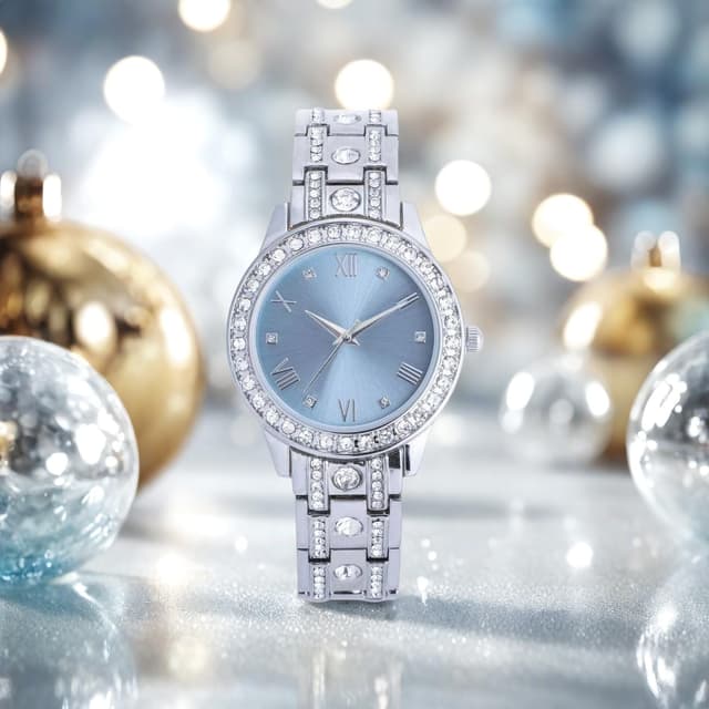 Detalle de Montre analogique à quartz pour femme en acier inoxydable argenté, lunette en cristal étanche jusqu’à 30 m