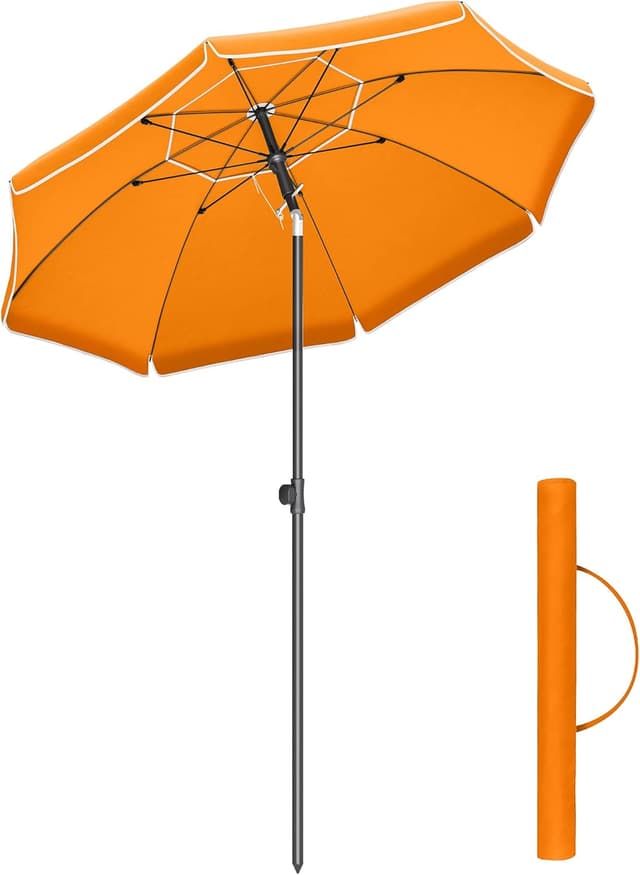 Detalle de SONGMICS Parasol orange de 160 cm avec UPF 50+ inclinable sur 30° dans les deux sens, hauteur réglable (sans base)