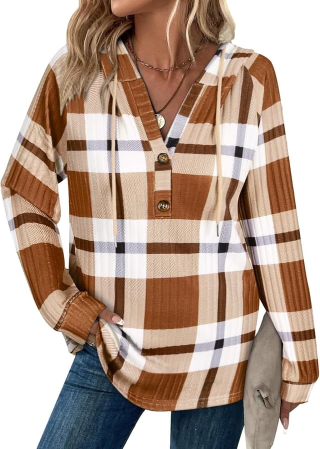 Detalle 2 de Women’s V-neck long sleeve drawstring hoodie jumper (65% rayon mix) with button front