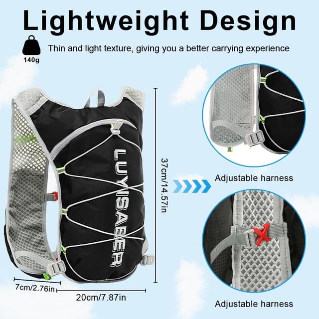 Detalle de Flintronic 2,5L sac à dos d’hydratation pour course et vélo, ultraléger, bretelles ajustables et bandes réfléchissantes