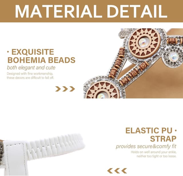 Detalle de FOGOIN women’s flat leather-look toe-post sandals with boho bead straps