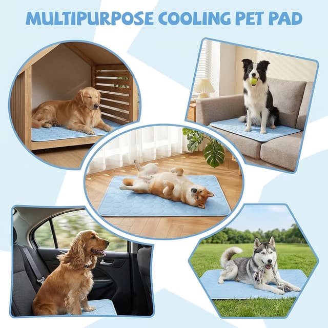 Thumbnail 6 de Qoosea Tappetino rinfrescante per cani e gatti in seta di ghiaccio, 55 × 70 cm (blu)