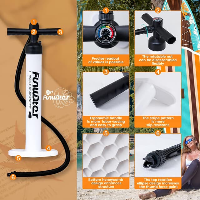 Detalle 2 de FunWater 11' / 10'6" Inflatable Stand Up Paddle Board (with SUP accessories, EVA deck, adjustable paddles)