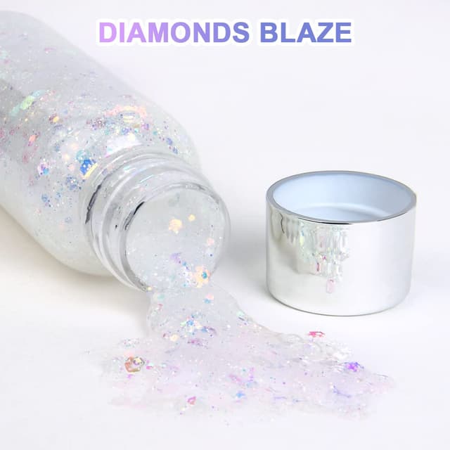 Detalle de URAQT Body Glitter Gel – Chunky Glitzer-Gel für Gesicht, Haare, Lippen, Nägel (weiß)