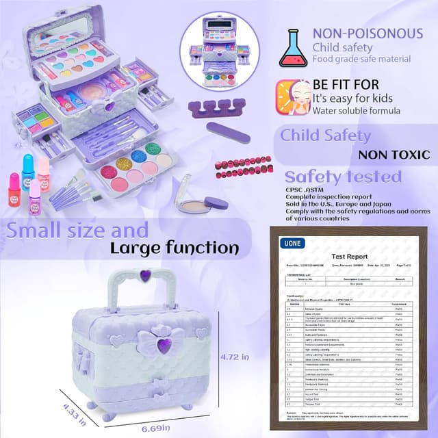 Detalle 2 de Kids Makeup Sets for Girls (Light Purple) – Safe & Washable Play Makeup Kit for Ages 4–12