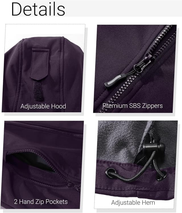 Detalle de Outdoor Ventures Damen Softshelljacke – kurze, gefütterte Regen- und Übergangsjacke mit abnehmbarer Kapuze