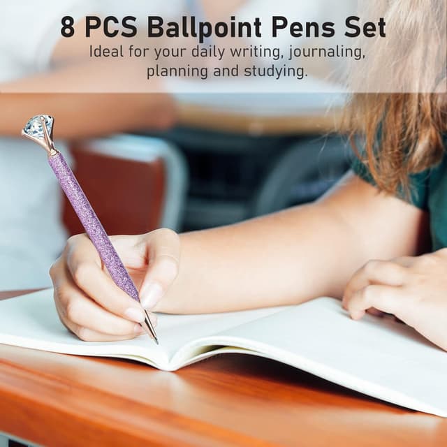 Thumbnail 6 de WEMATE 8-piece ballpoint pen set (purple) with bling detailing in black & blue ink