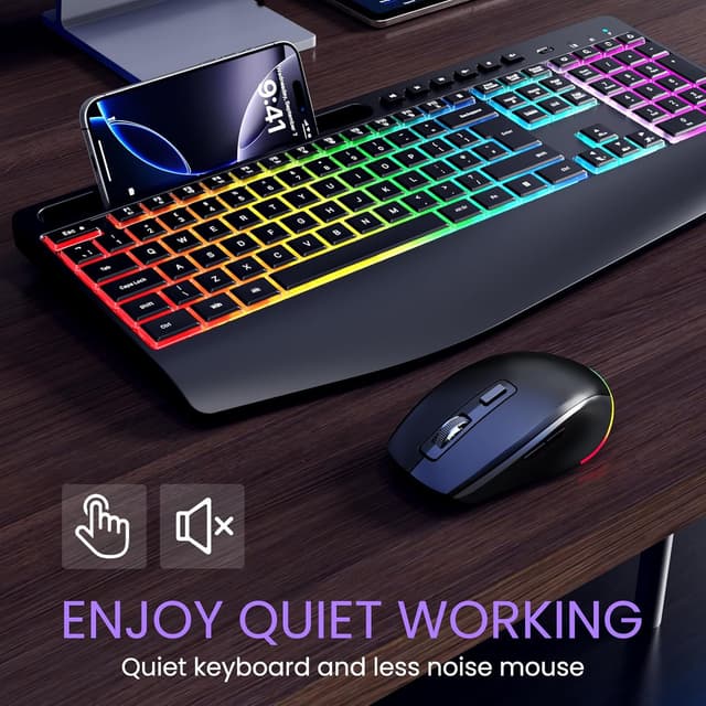 Thumbnail 6 de VEILZOR Wireless Keyboard and Mouse Set with 9 RGB Backlit Effects and Wrist Rest (2.4G Rechargeable)