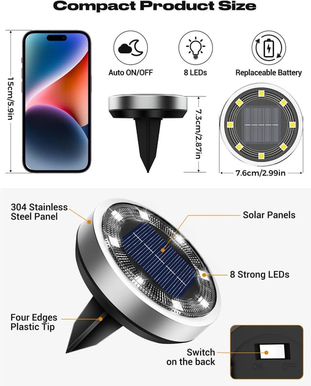 Detalle de btfarm 8 Paquetes Luces Solares LED Exterior 8 LED