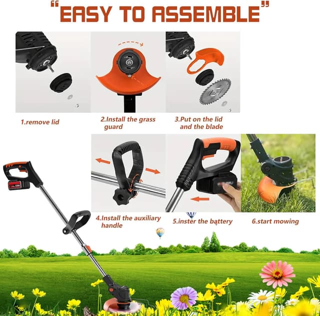 Detalle de Cordless Telescopic Strimmer Kit with 2×21V Lithium Batteries and Spare Blades (2.5kg, 65dB)