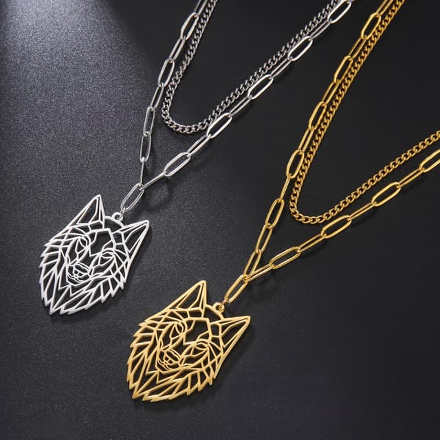 Detalle 2 de VASSAGO Wolf Halskette aus Edelstahl mit Wolf-Anhänger im Gothic/Punk-Stil (Herren & Damen)