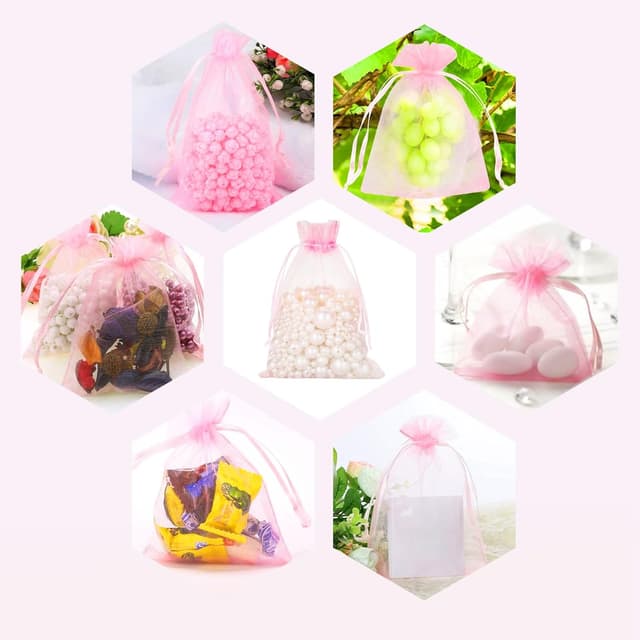 Detalle de jijAcraft Groß Organzasäckchen 13 × 18 cm (rosa, 100 Stück) mit Kordelzug – Schmuck- und Geschenkbeutel