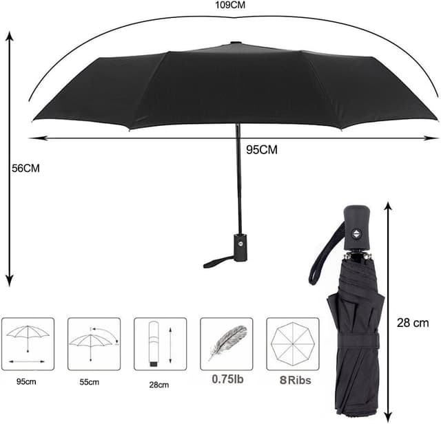 Detalle 2 de Loiina Regenschirm Taschenschirm Windproof mit Auf-Zu-Automatik und UV-Schutz (8 Edelstahlspeichen, 3-teilig)