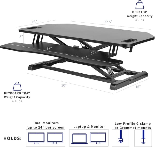Detalle de VIVO Extra Wide Corner Height Adjustable 97 cm stand up desk converter (DESK-V000KL) in black