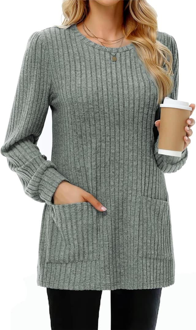 Detalle de Leichter Damen Strickpullover mit Taschen