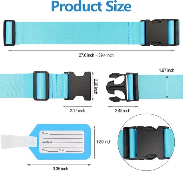 Detalle de Koffer-Gurte 4er-Set mit Adressschild: verstellbare Kofferbänder Kreuzgurt (2 Rosa, 2 Blau)