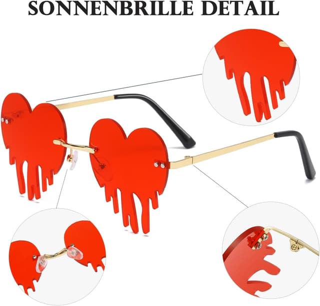 Detalle de Musivon Rave Herz Sonnenbrille im 2er-Set – Festivalbrille mit Herz-Design