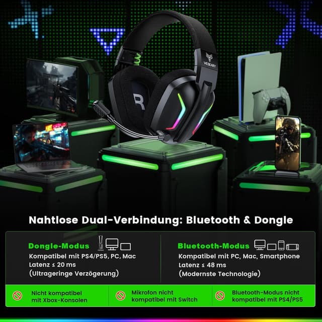 Detalle 2 de WESEARY WG1 Gaming-Headset mit Noise-Cancelling