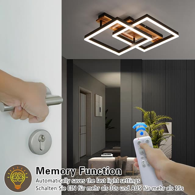 Detalle de SEATAIN LED Deckenleuchte Holz dimmbar (47 cm) mit Fernbedienung, Memory-Funktion & Nachtlicht