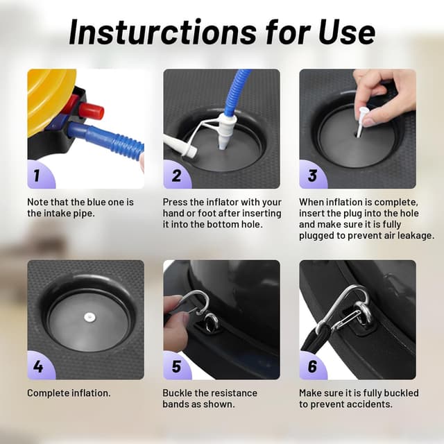 Detalle 2 de Ativafit Yoga Balance Trainer Ball (60 × 18,1 cm) bis 300 kg – Halbkugel mit Expander & Pumpe