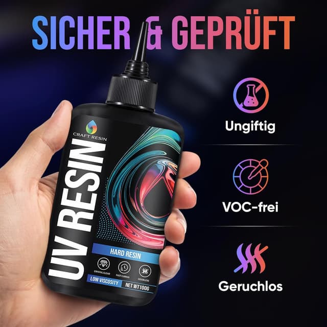Detalle 2 de Craft Resin UV-Harz klar (harte Variante) – niedrigviskos 500 g Set für DIY, Schmuck und Formen
