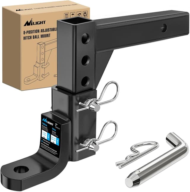 Detalle de Nilight 8-Position Adjustable Trailer Hitch Ball Mount for 2-Inch Receivers (5/8-In Pin Lock, 7,500 lbs)