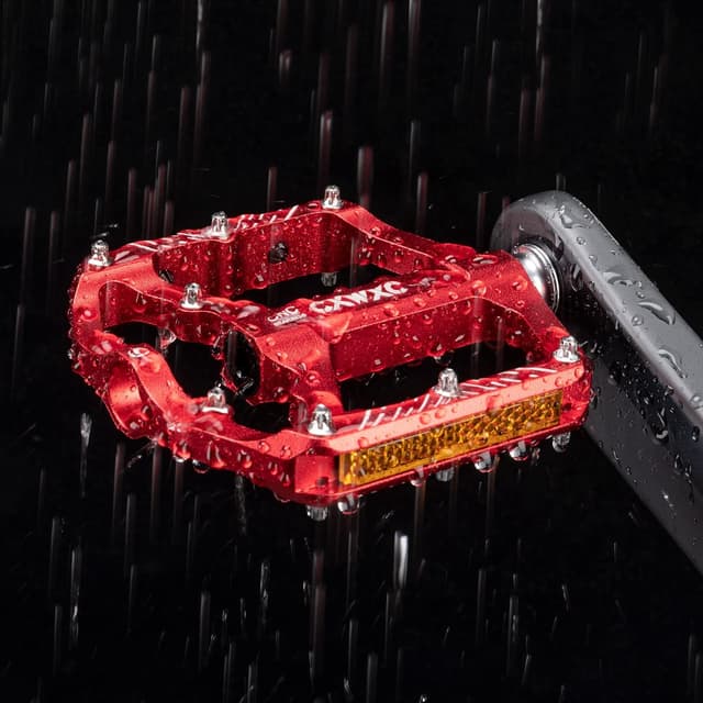Detalle de Pedali flat CXWXC MTB con riflettori, 3 cuscinetti, attacco 9/16" in alluminio CNC