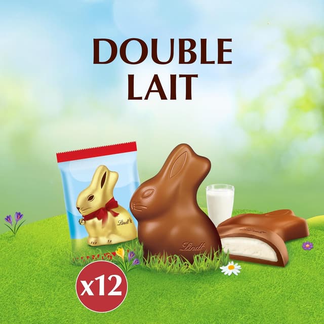 Detalle de Lindt Sachet de moulages LAPIN OR – Chocolat au lait et cœur double lait, idéal Pâques (130 g)