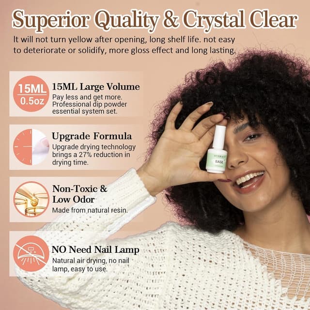 Detalle 2 de AZUREBEAUTY Dip Powder Liquid Set (Base, Top Coat, Activator) – 8-Piece Dip Nail Kit (No Lamp Needed)