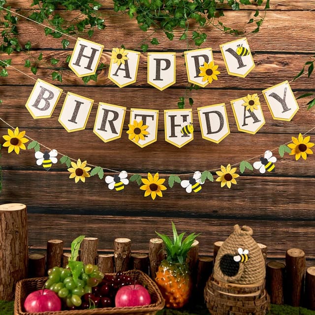 Detalle 2 de SUNBEAUTY Girlande Sonnenblumen Happy Birthday 2,5 m