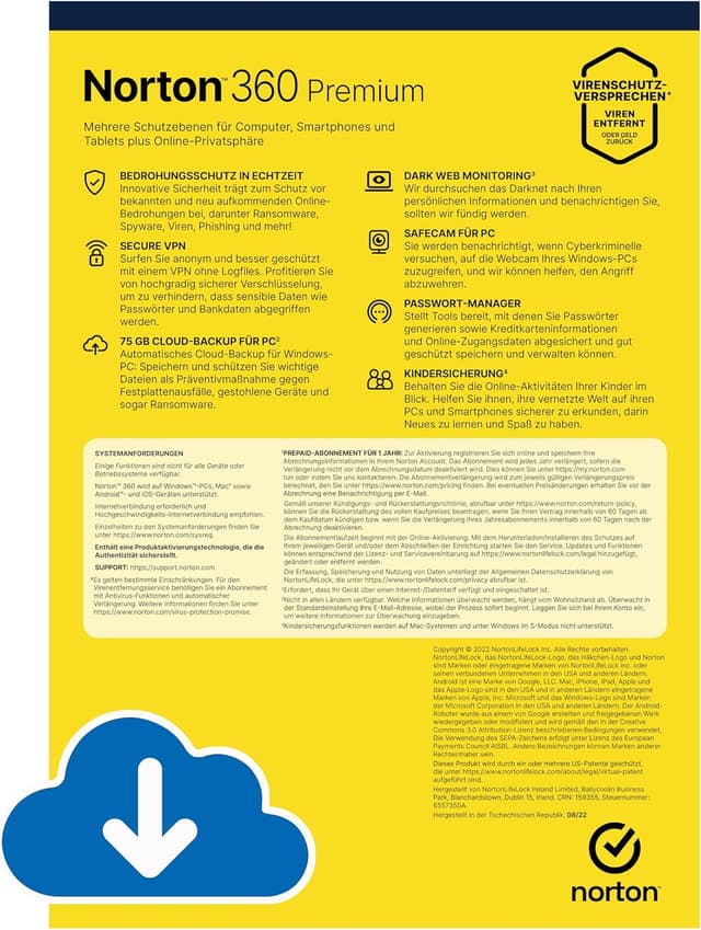 Detalle 2 de Norton 360 Premium 2026 – 1-Jahres-Abo mit Aktivierungscode (10 Geräte, automatische Verlängerung)