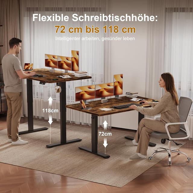 Thumbnail 4 de JUMMICO höhenverstellbarer Schreibtisch 200 x 80 cm (Steh-Sitz) mit Kabelwanne, elektrisch & USB – Vintage-Braun