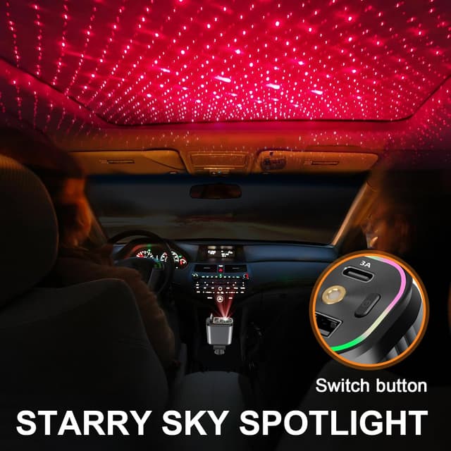 Detalle 2 de SUPRBIRD Retractable Car Charger 4 in 1 (66W USB-C) with Starry LED Interior Lights – Black