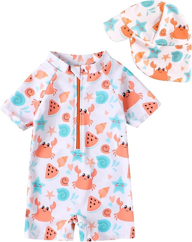 Detalle de DivingBirds UV-Badebekleidung Baby Badeanzug mit Hut – Unisex Schwimmanzug 68–98
