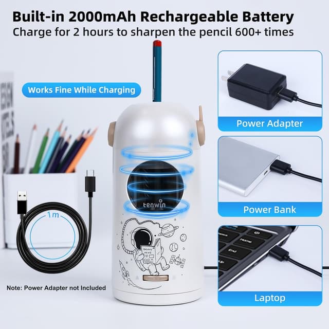 Detalle de tenwin automatic pencil sharpener, 2000mAh