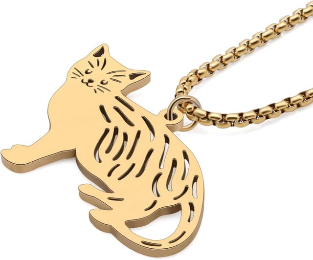 Detalle de BAMAY Edelstahl-Katzenhalskette mit Kätzchen-Anhänger – Modeschmuck für Damen & Mädchen