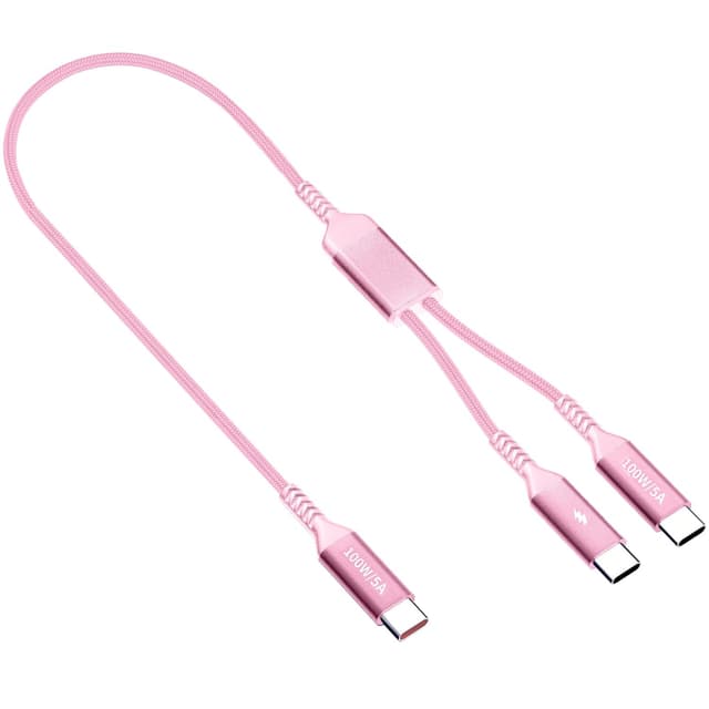 Detalle de USB-C Kabel 1,2 m Rosa – Multi 2-in-1 (bis 100 W) USB-C zu Dual-USB-C, geflochten