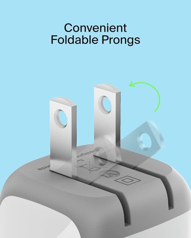 Detalle 2 de Belkin USB-C Charger Block 20W (2-Pack) Fast Charging Wall Charger, Foldable Prongs, USB Power Delivery 3.1, White