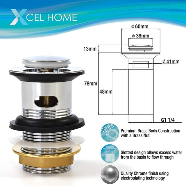 Thumbnail 4 de Xcel Home Replacement Slotted Chrome Basin Waste 10