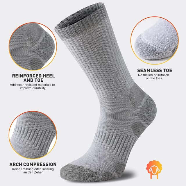 Detalle 2 de Niorasen Calze Uomo Donna in lana merino per escursionismo e sport (3 paia) con anti-vesciche e anti-odore